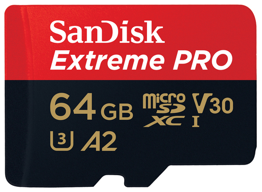 SanDisk Extreme Pro 64 GB 200 MB/s micro SDXC UHS-I, U3, V30, A2, C10+ SD Adapter